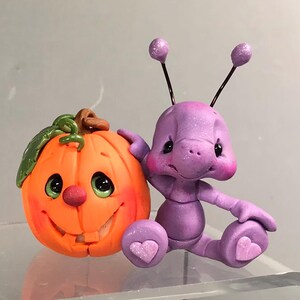 Ant w/ Pumpkin - Whimsical Polymer Clay Ant Figurine with Smiling Pumpkin - Autumn Decoration-Fall Decor