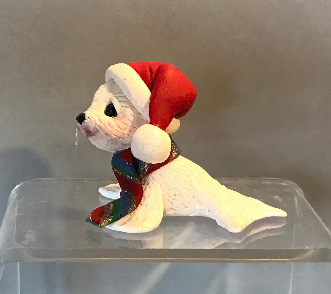 Seal in Santa hat Christmas Baby Seal Polymer Clay Figure Etsy