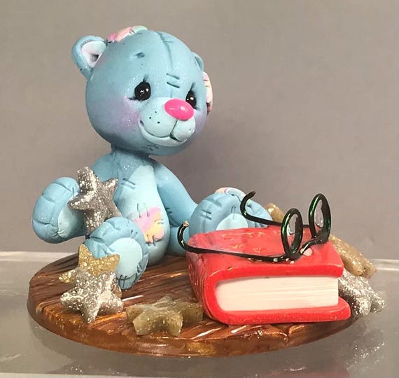 Bear -patch Teddy Bear W/ Book, Stars, Glasses-miniature Polymer