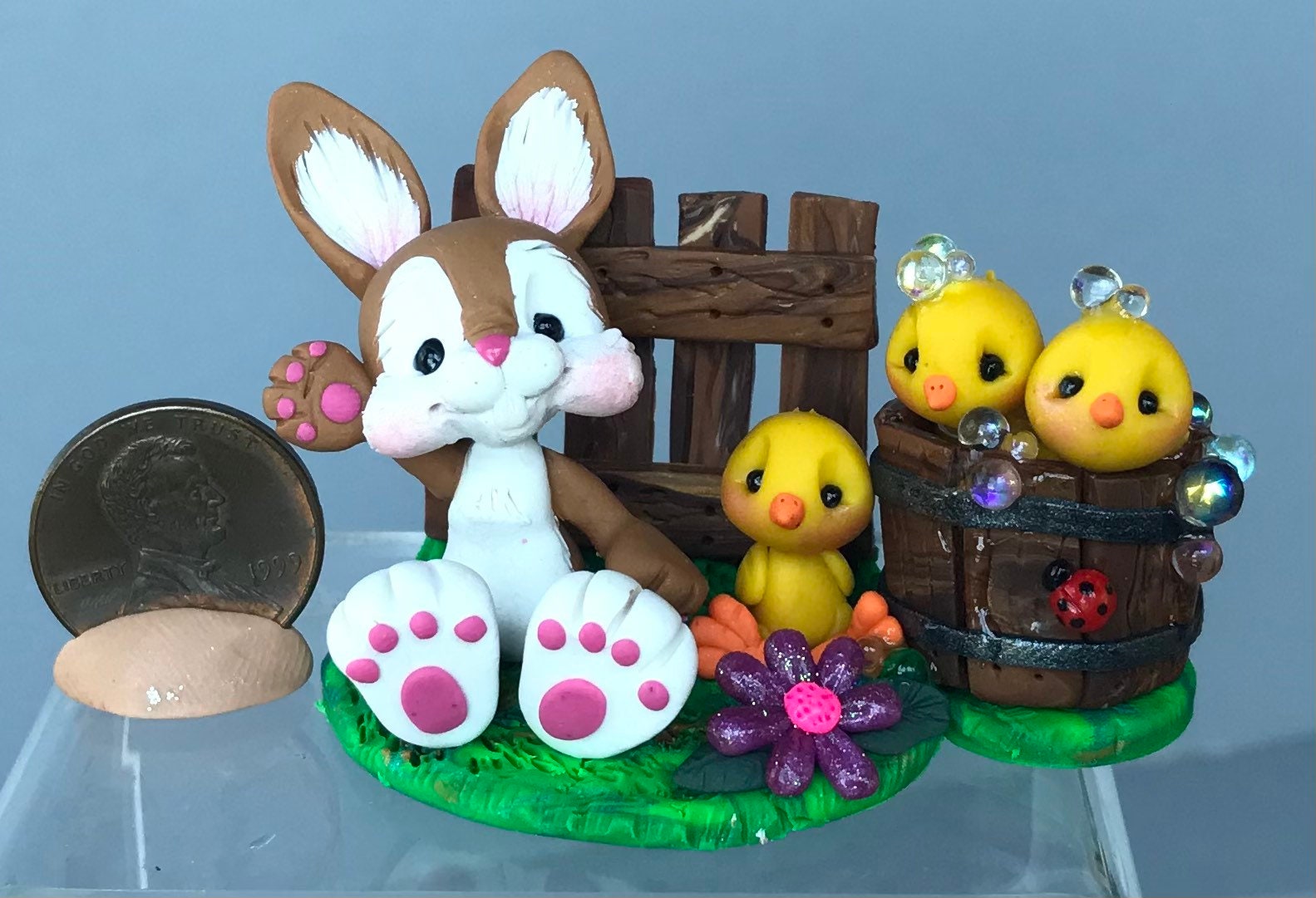 Ladybug Figurine in Dress w/ Pail of GumdropsPolymer Clay Insect