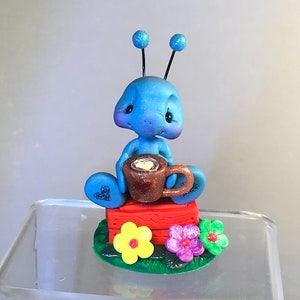 Ant w/ Coffee Mocha Latte - Whimsical Handmade Polymer Clay Insect Figurine - Hand-Sculpted Bug - Miniature Garden Insect Critter