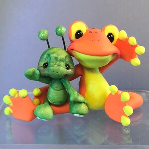 Frog & Ant - Polymer Clay Frog and Ant Figurine - OOAK Collectible Keepsake - Handmade Clay Pond Critters
