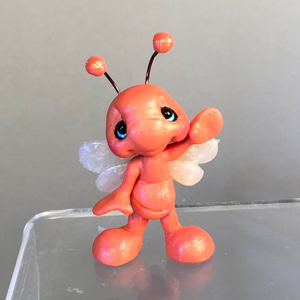 Ant -Flying Orange Ant- Polymer Clay Insect Figure-Sculpted Bug Figurine-OOAK Bug Collectible Keepsake-Whimsical Polymer Clay Bug