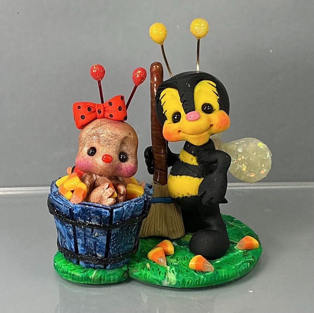 Clay Insect Creatures Bumble Bee & Ladybug W/ Candy Corn - Honey Bee - Handmade Polymer Clay ...