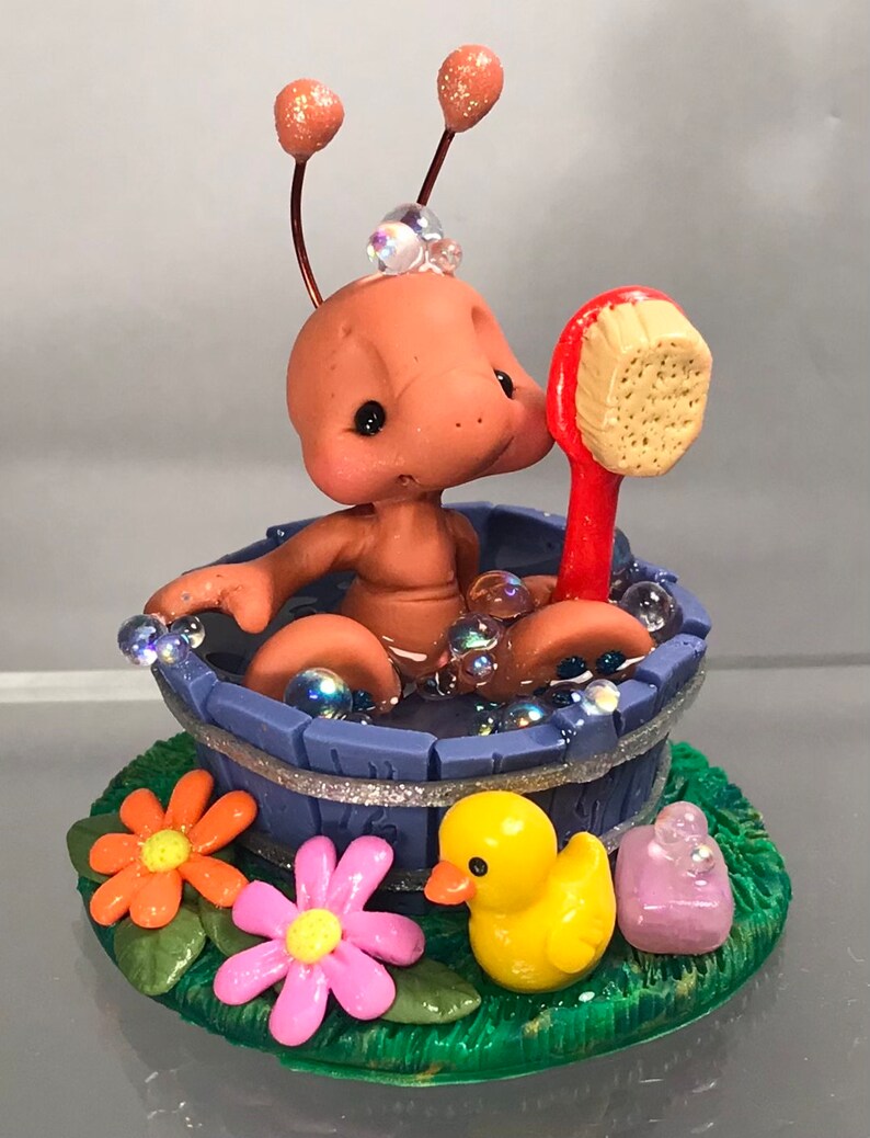 Ant in Bucket W/ Bubbles & Rubber Ducky- Miniature Polymer Clay Insect ...