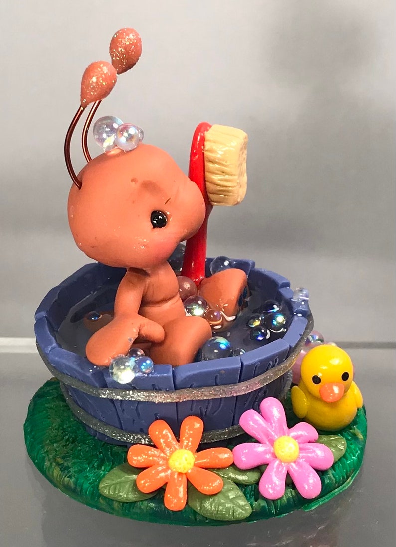 Ant in Bucket W/ Bubbles & Rubber Ducky- Miniature Polymer Clay Insect ...