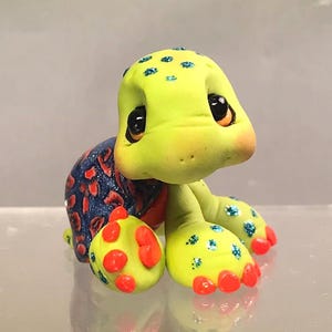 Turtle -Polymer Clay Turtle Figurine-Sculpted Clay Tortoise Figure-OOAK Turtle Collectible-Miniature Keepsake-Whimsical Pond Critter