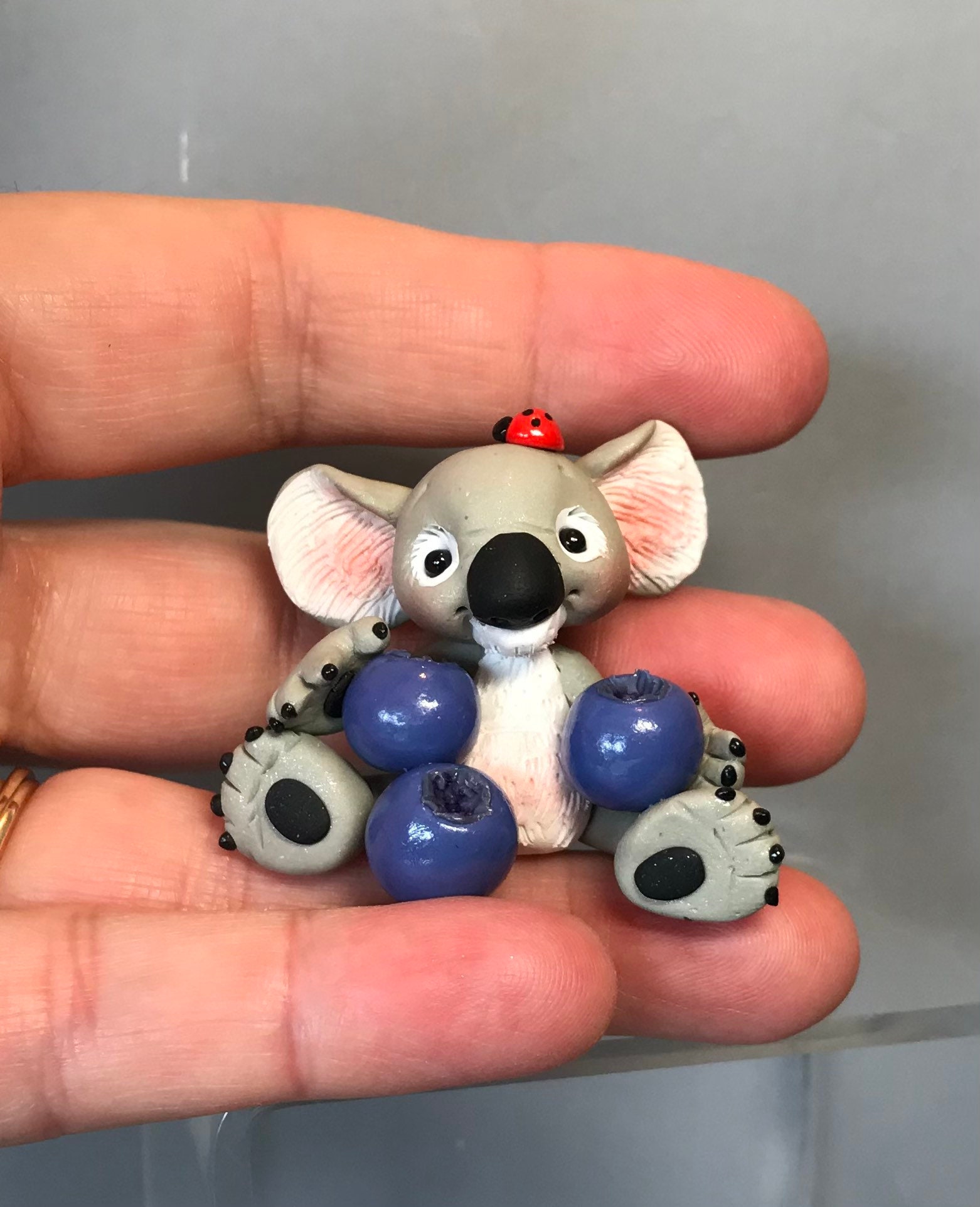 Koala w/ Blueberries Polymer Clay WildlIfe Collectible Etsy