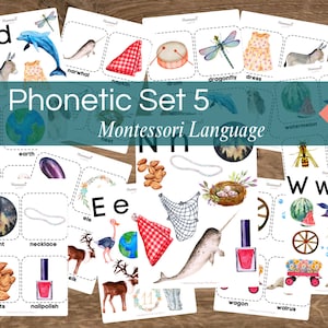 Juego fonético del lenguaje Montessori 5 tarjetas de acuarela Juegos de sonido I SPY Alfabetización temprana Fonética Letra inicial Sonidos Tarjetas de clasificación de imágenes