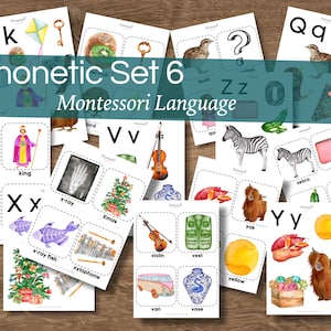 Montessori Language Phonetic Set 6 Watercolor Cards Sound Games I SPY Early Literacy Phonics Beginning Letter Sounds Picture Sorting Cards