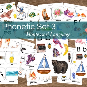 Montessori Language Phonetic Set 3 Watercolor Cards Sound Games I SPY Early Literacy Phonics Beginning Letter Sounds Picture Sorting Card