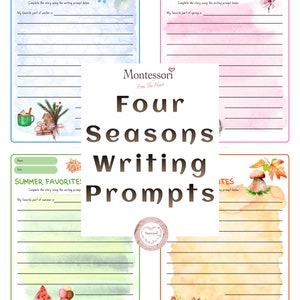 4-page Four Seasons Writing Prompts, kindergarten, elementary, watercolor, fine motor, literacy, language and arts