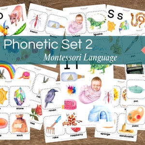 Montessori Language Phonetic Set 2 Karty akwarelowe Gry dźwiękowe I SPY Wczesna nauka czytania i pisania Fonetyka Początkowe dźwięki liter Karty do sortowania obrazków