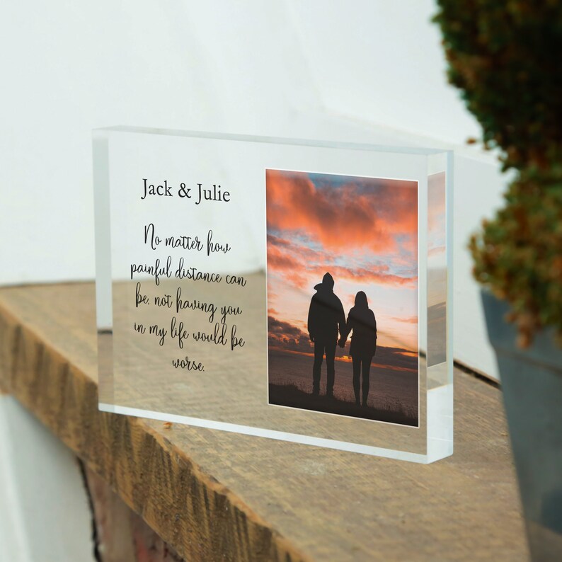 a handmade custom Photo And Text transparent acrylic Frame with black pattern is the most romantic gift for girlfriend