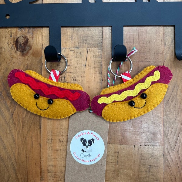 Hot Dog Felt Keyring, Hot Dog Keyring, Hot Dog Gift, Hot Dog Love, Hot Dog, Fast Food Keyring, Fast Food Lover, Fast Food Gift, Bag Charm