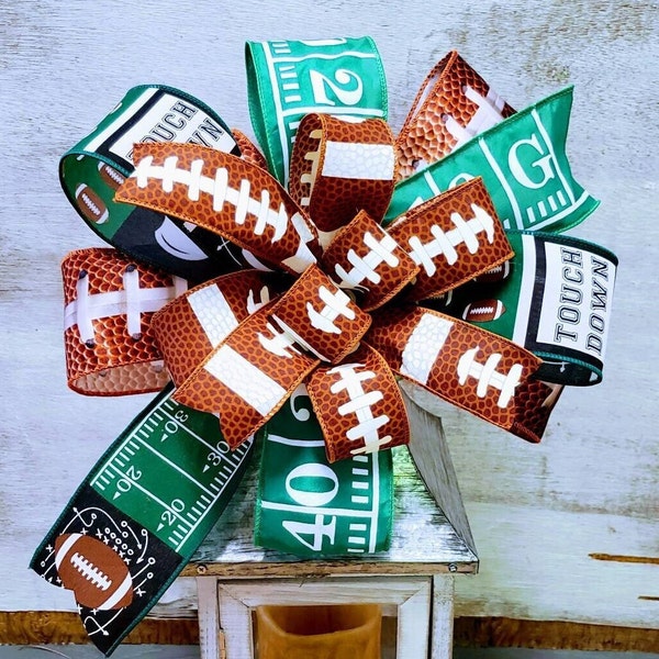 Football Bow, Football season decor, Party football decor, NFL Wreath Bow, Green and Brown Football, Superbowl Party Bow