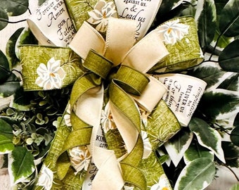 Magnolia Wreath Bow: Moss Green Farmhouse Decor