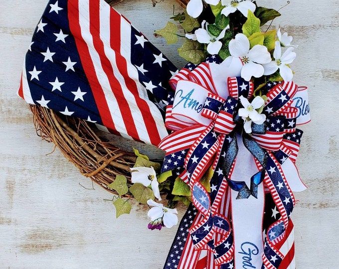 American Flag for Door, Patriotic Grapevine Wreath, 4th of July Wreath ...