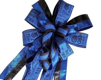 Police Bow, Law Enforcement Bow, Thin blue line wreath, Police Appreciation, Police Support, Police Blue Wreath Bow, Back the Blue Bow