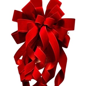 Red Velvet Holiday Bow: Christmas Wired Ribbon, Wreath Large Bow, Seasonal Door Decoration
