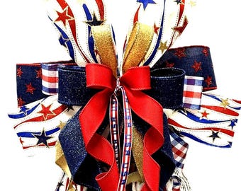 Patriotic Stars and Stripes Bow, Americana Wreath Accent, Independence Day Decoration