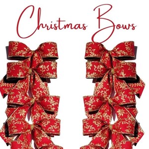 Set 10 Holiday Bows, Red Gold Bows, Christmas Bows for a tree, 10 small Shimmer trimmed gold Bows, Small Decorative Bows, Wedding tiny bows