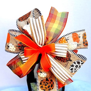 Fall Mailbox Bow, Pumpkin Bow, Fall Autumn decor, Bow for Lantern, Pumpkin Harvest Bow, Bow for Gift, Wreath pumpkin bow, Nutural fall bow