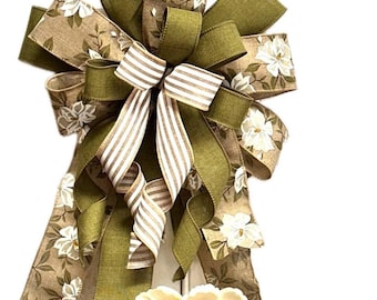 Magnolia Wreath Bow: Tan Cream Green Farmhouse Wedding Decor