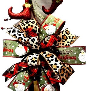 Santa Christmas Bow, Merry Christmas Bow, Holiday Saint Nick Bow, Staircase railing bow, Christmas Cheetah Modern bow, Cheetah Santa clause