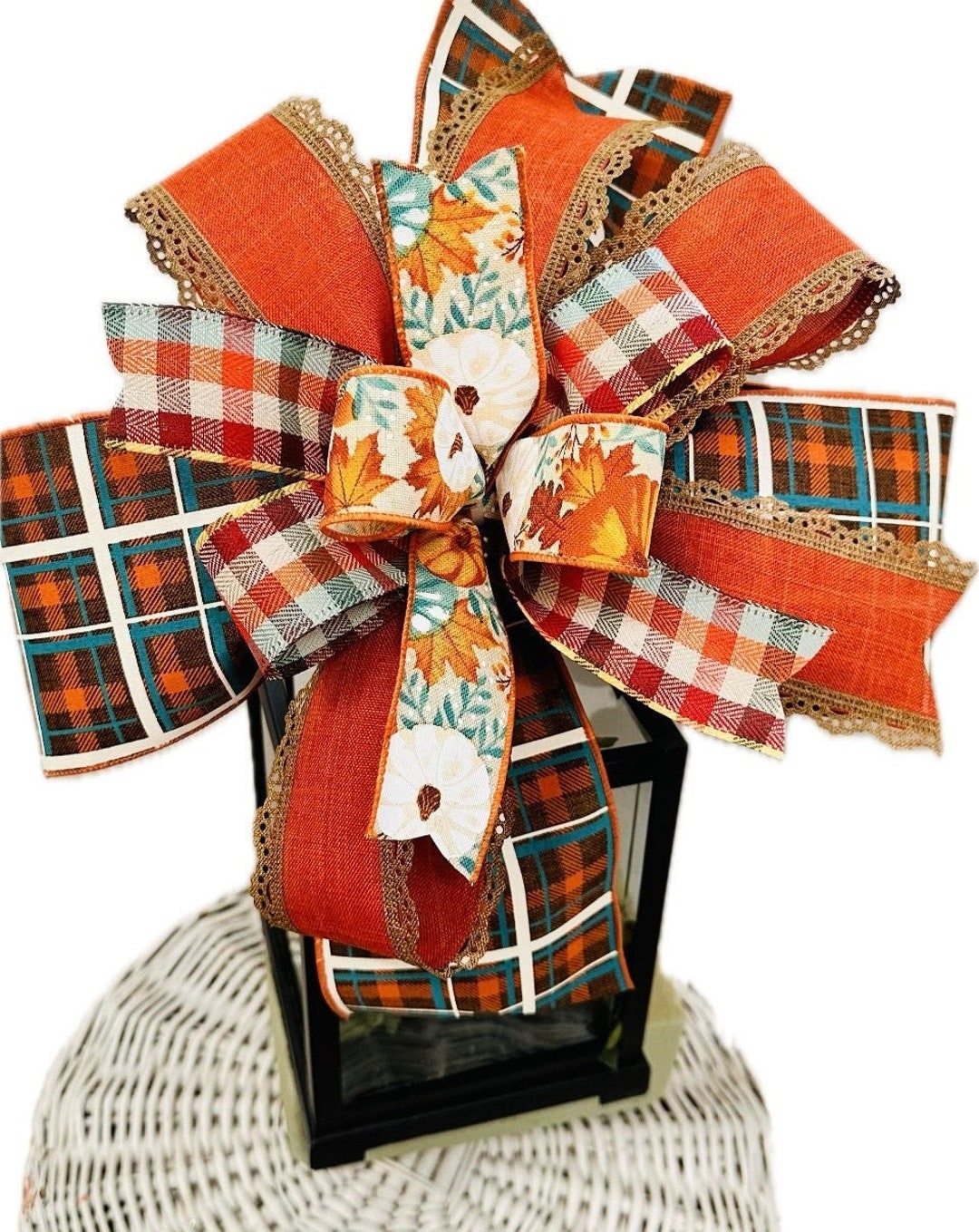Fall Traditional Bow, Modern Bow, Autumn Decor, Bow for Lantern, Orange ...