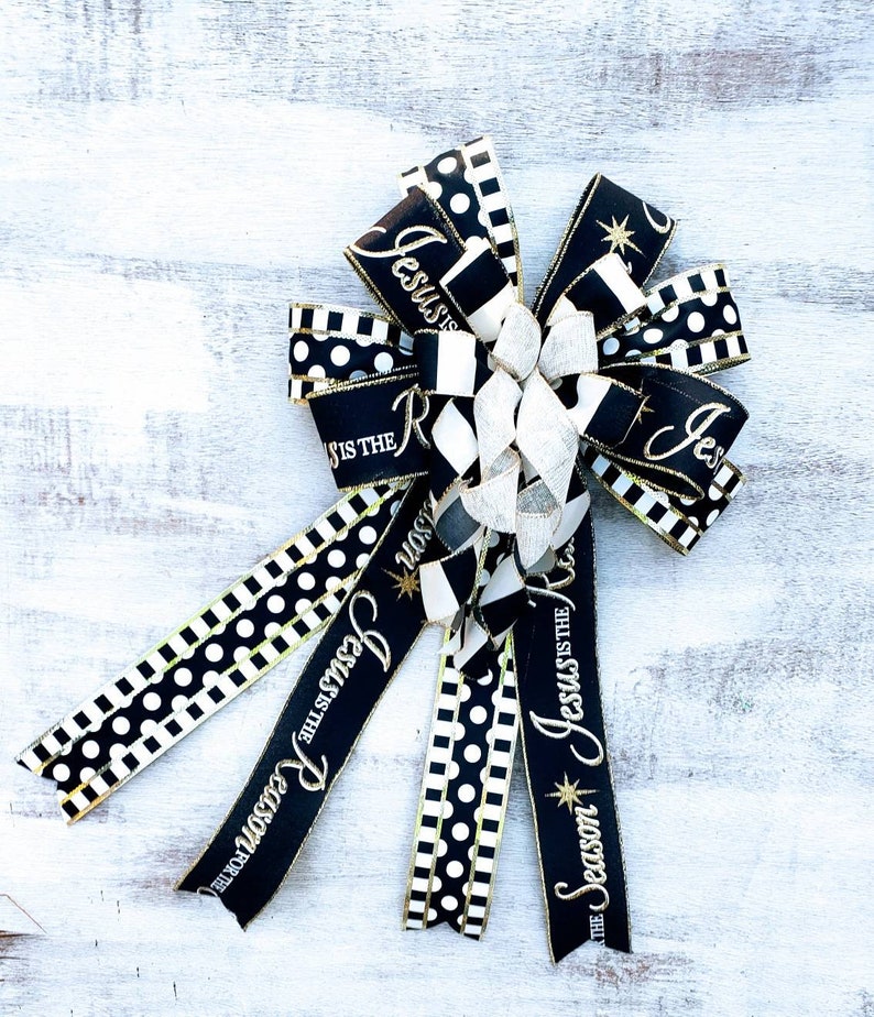 Black white modern bow Christmas Holiday decor