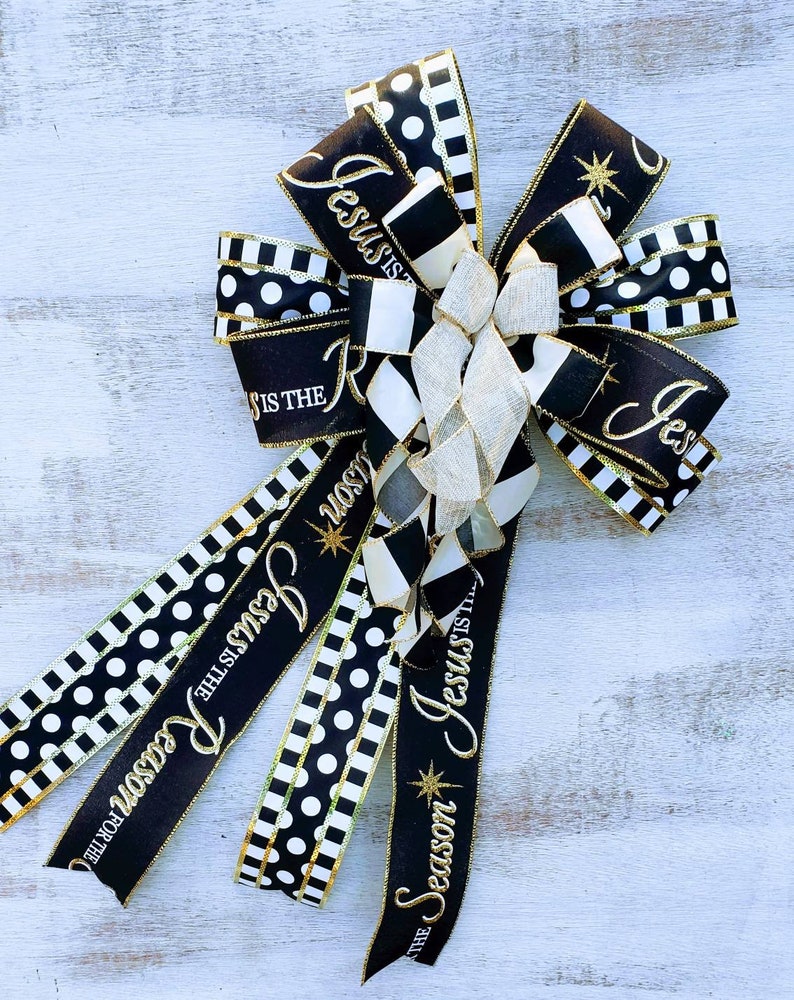 Black white modern bow Christmas Holiday decor