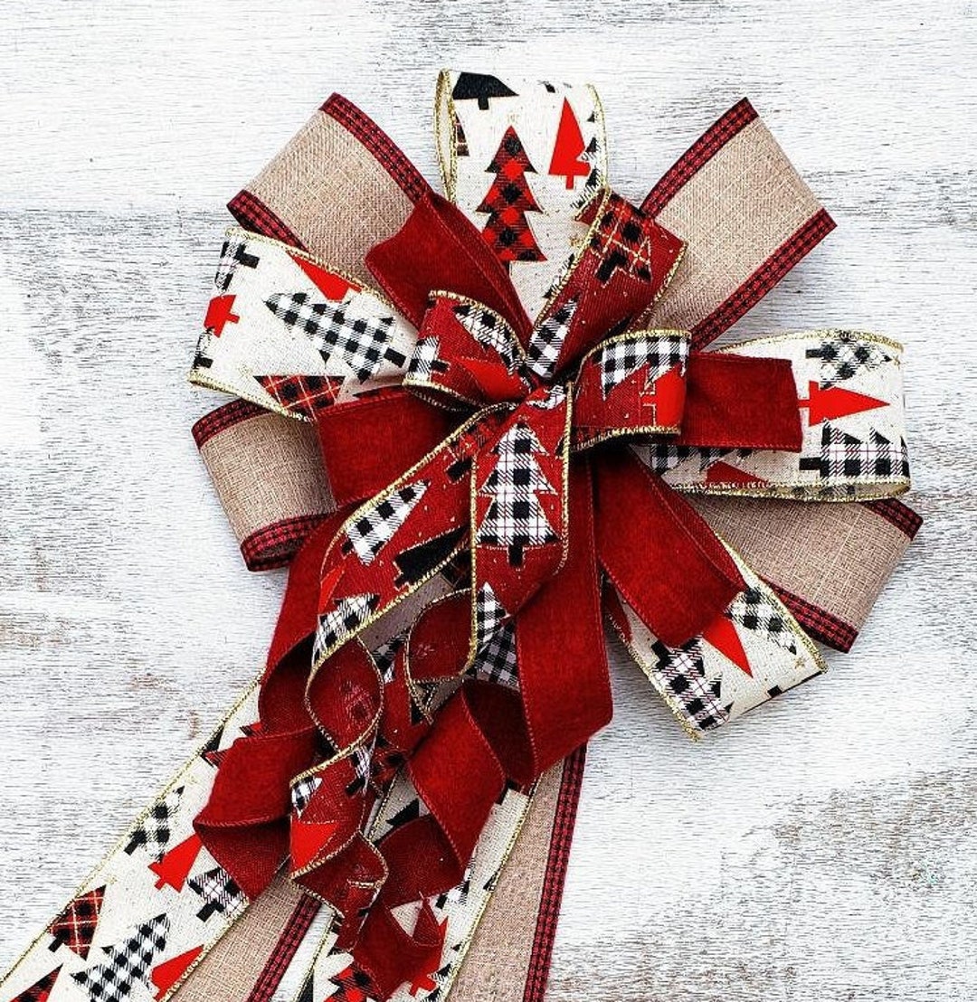 Burlap Christmas Tree Bow, Farmhouse Bow, Winter Bow, Burlap Tree Bow