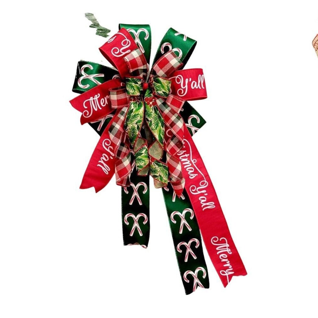 Christmas Bow Mailbox Bow Green and Red Holiday Bow Etsy