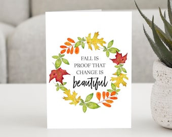 Leaf Card, Printable Encouragement Card, Fall Card, Thank You Card, Watercolor Leaves, Autumn Card, Botanical Card