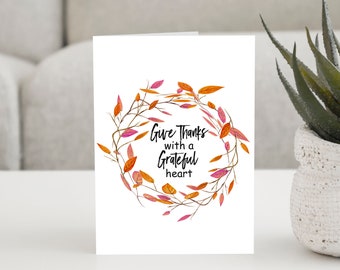 Printable Encouragement Card, Fall Leaf Card, Thank You Card, Watercolor Leaves, Autumn Card, Botanical Card, Give Thanks