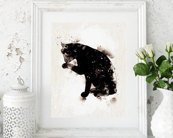 Printable Cat Art, Abstract Cat, Watercolor Cat Art Print, Cat Art Print, Cat Wall Art, Digital Download, Cat Decor