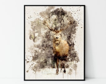 Watercolor Buck Print, Deer Art, Abstract Deer Print, Deer Art Print, Deer Wall Art, Watercolor Deer, Forest Animal Art Print