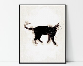 Printable Watercolor Cat Art Print, Cat Art Print, Cat Wall Art, Digital Download, Cat Decor, Abstract Cat Art Print, Cat Art