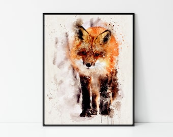 Printable Watercolor Fox, Fox Art, Abstract Fox Print, Fox Art Print, Fox Art, Watercolor Fox, Woodland Animal