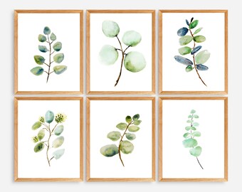 6 Eucalyptus Prints 8x10, Set of 6 Watercolor Botanical Prints, Plant Artwork, Greenery Art, Leaf Prints, Printable Eucalyptus Art