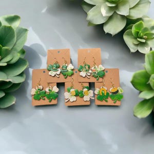 Handmade St Patrick’s Day Earrings, Four Leaf Clover Earrings, St Pat’s Day Earrings, Shamrock Earrings