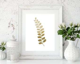 Instant Download Gold Leaf Art Print, Gold Leaf Print, Gold Leaf Art, Botanical Art Print, Printable Leaf Art, Plant Lover