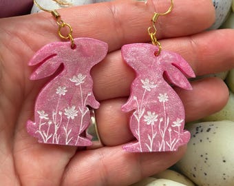 Handmade Easter Bunny Earrings, Rabbit Earrings, Resin Easter Earrings