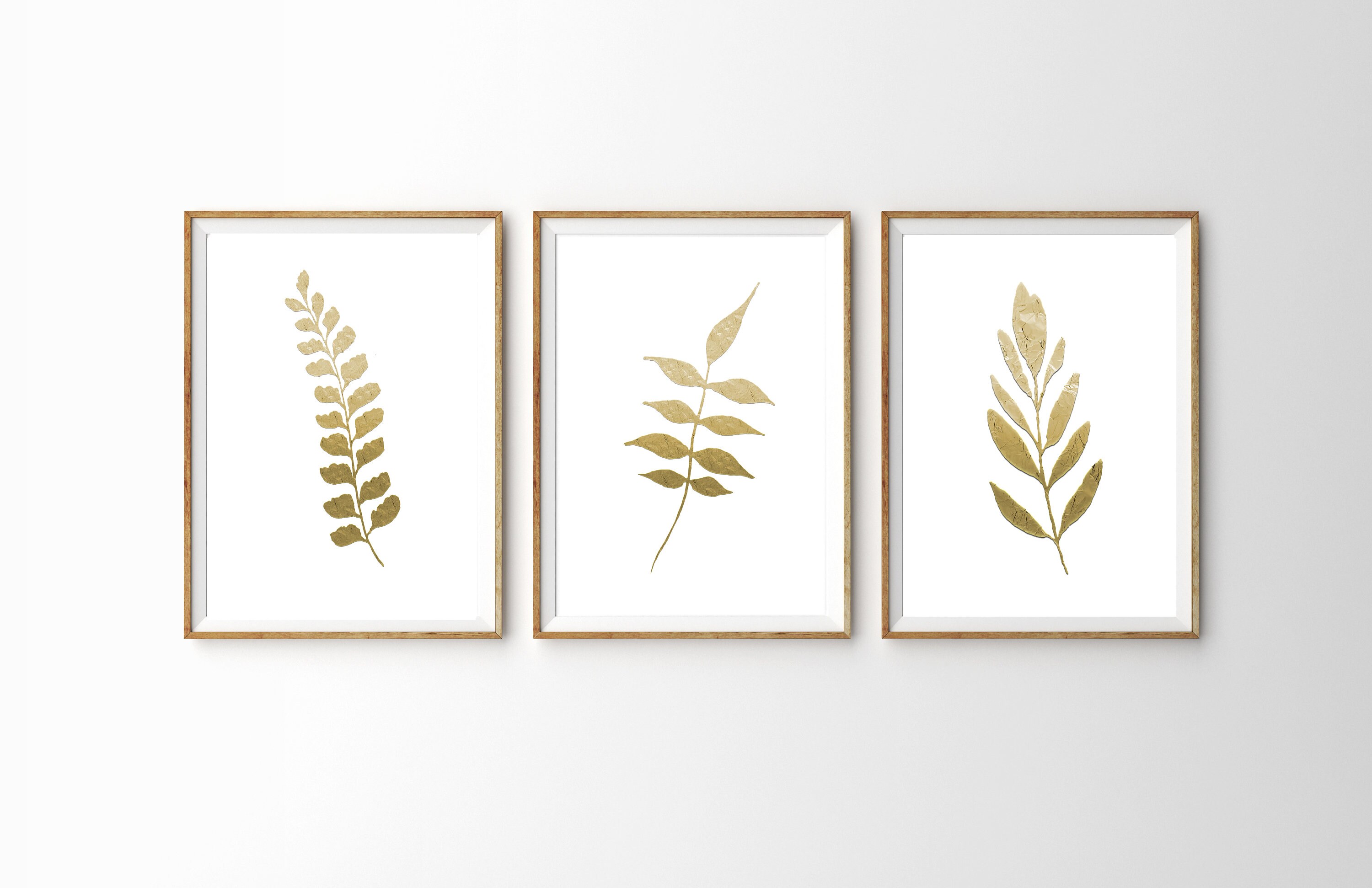 Gold Leaf Prints Set of 3 Prints Plant Art Prints Gold Wall Etsy