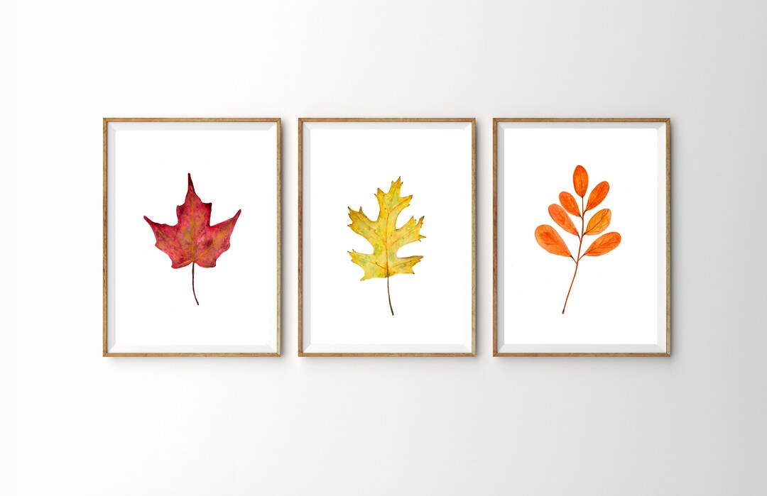 Autumn Leaves Print Set of Three, Leaves Wall Art, 3 Piece Wall Art ...