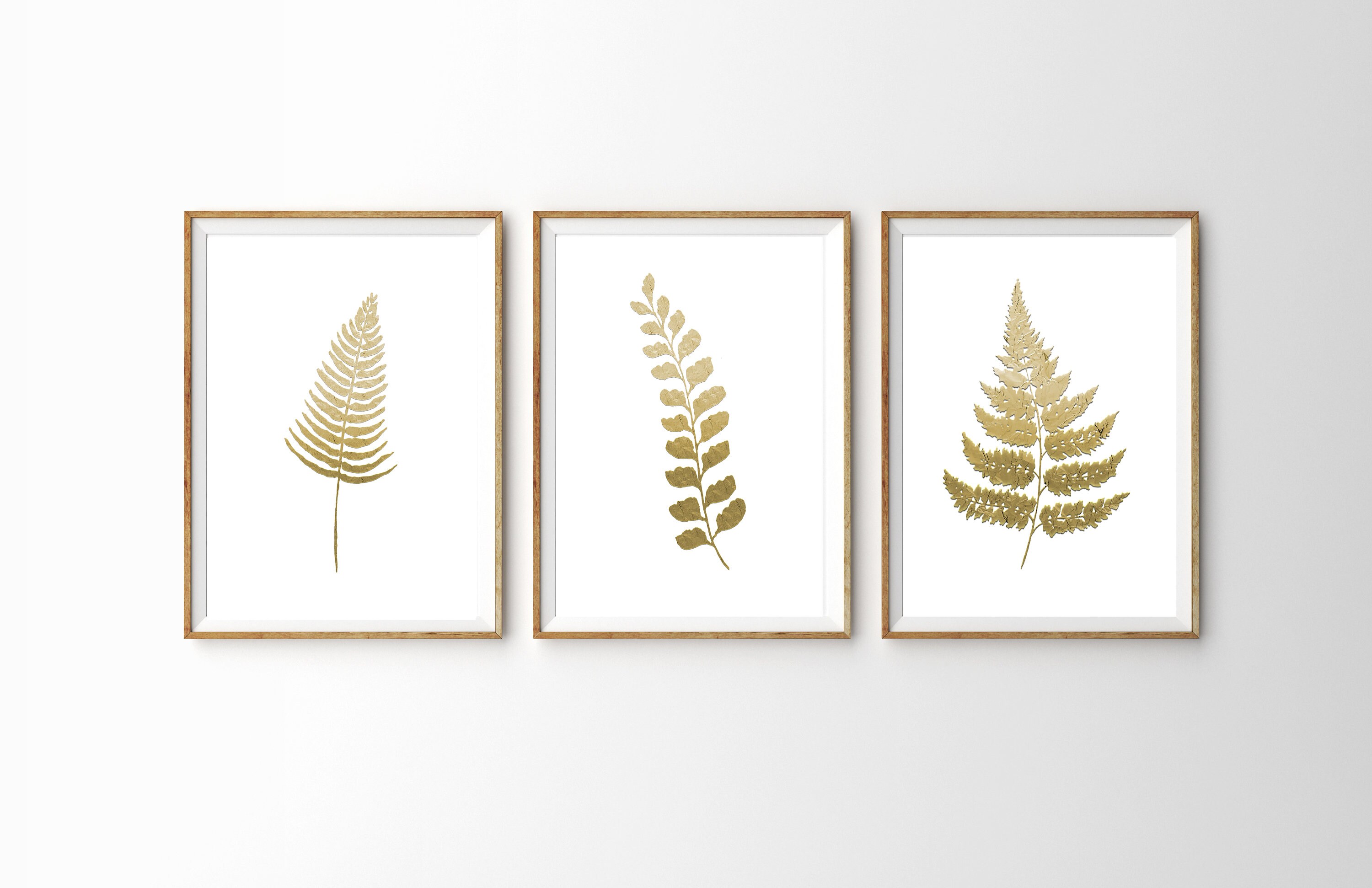 Gold Leaf Prints Set of 3 Prints Plant Art Prints Gold Wall Etsy