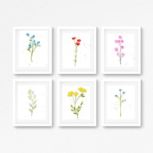 Wildflowers Prints, Watercolor Flowers, Floral Prints, Set of 6 Wall Art, Home Decor Gift, Bedroom Wall Decor, Watercolor Wildflower Prints