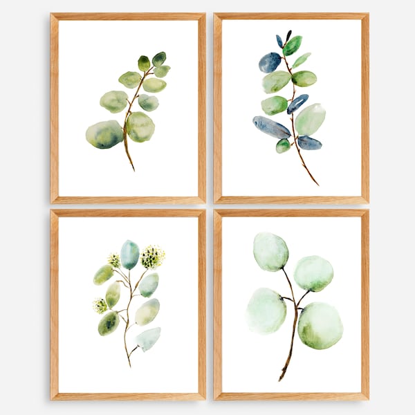 4 Eucalyptus Prints, Set of 4 Watercolor Botanical Prints, Plant Artwork, Greenery Art, Leaf Prints, Printable Botanical Art