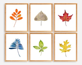 Fall Leaves Print Set, Set of 6 Fall Leaf Prints, Autumn Decor, Fall Wall Art, Watercolor Leaf, Home Decor, Botanical Prints, Gallery Wall